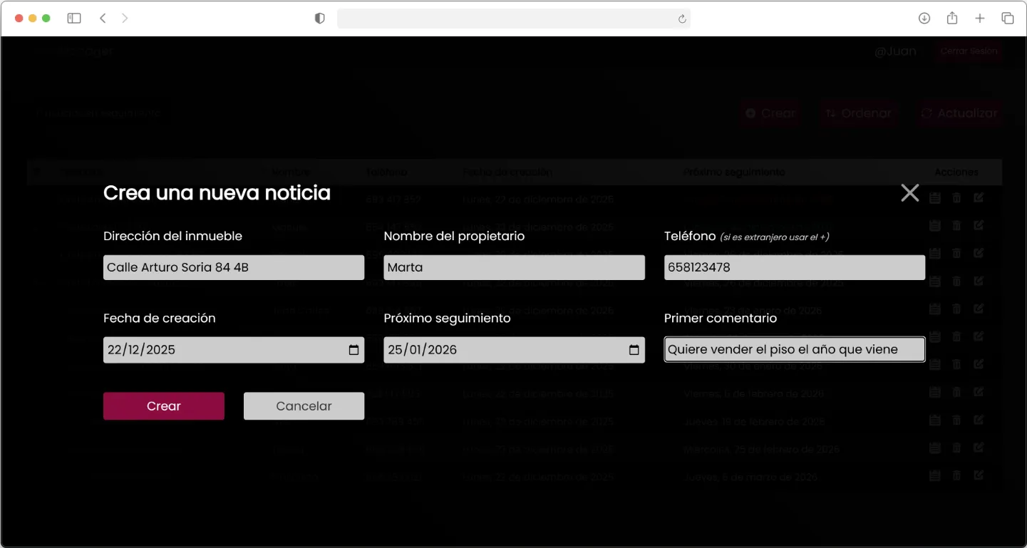 Captura de cómo se agrega una noticia