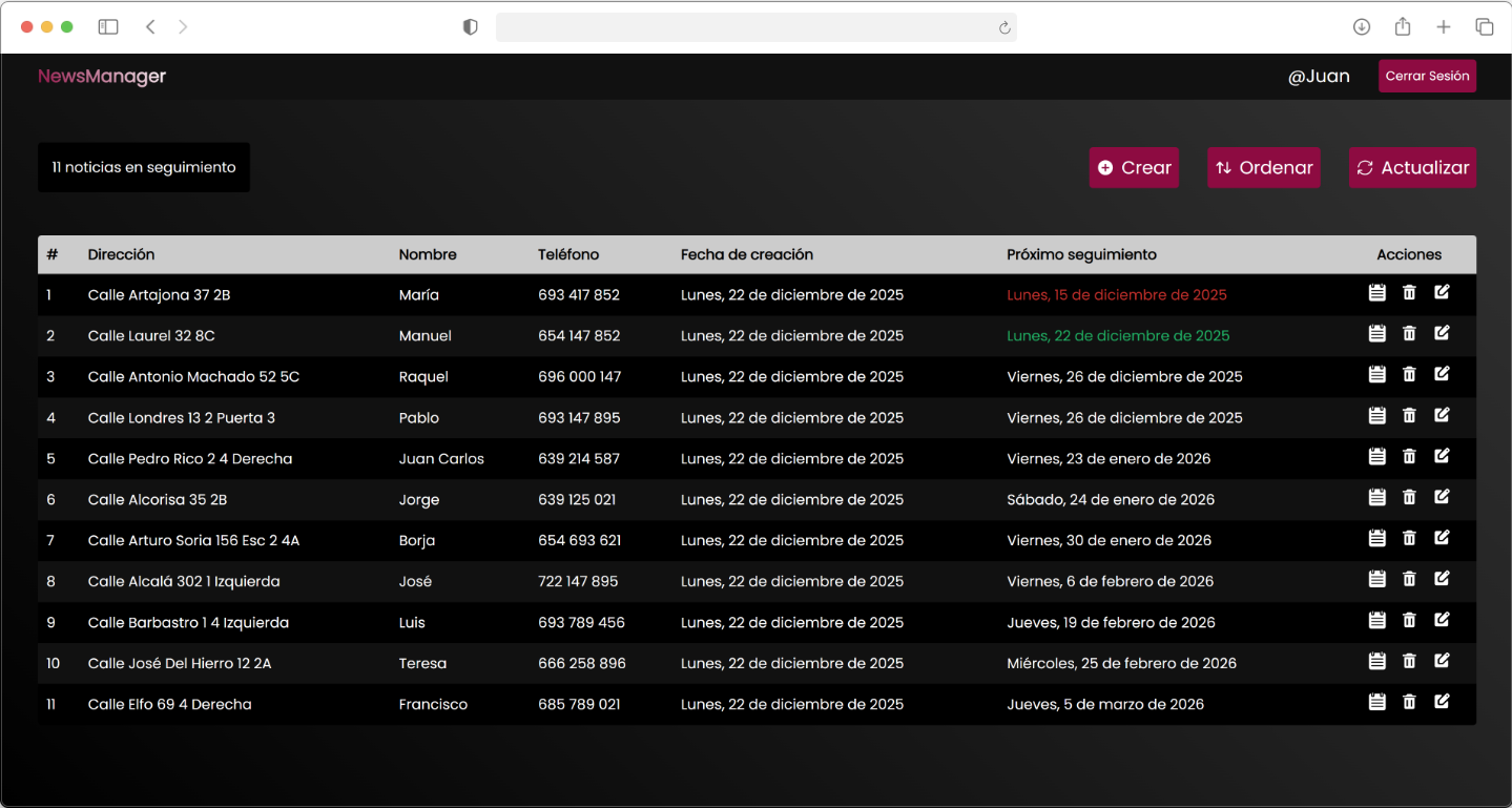Versión en escritorio del proyecto